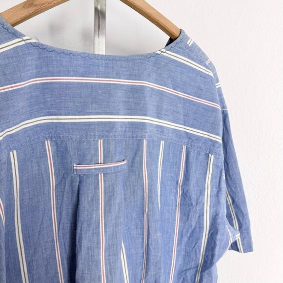 Vintage Oversized Striped Button Shirt Short Sleeve Baseball Style Sporty - Picture 8 of 8